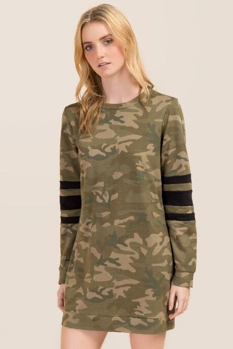 Alya Eva Camo Sweatshirt Dress - Dark Olive