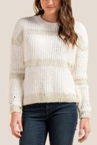 Francesca's Jocelyn Tinsel Striped Pullover Sweater - Ivory
