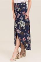 Francesca's Maddie Floral Wrap Skirt - Navy