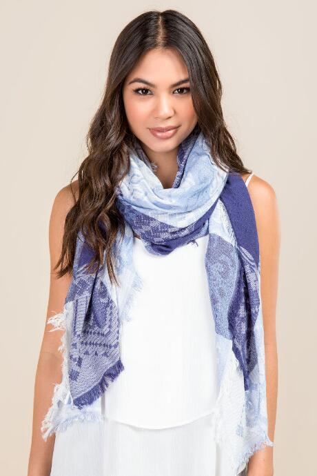 Francesca's Alice Patchwork Square Scarf - Blue