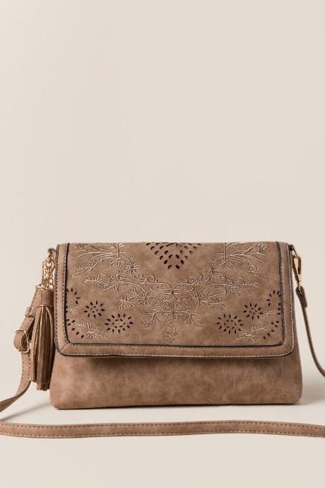 Francesca's Cass Embroidered Floral Crossbody - Cognac