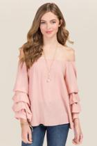Blue Rain Brynn Lantern Sleeve Off The Shoulder Top - Blush