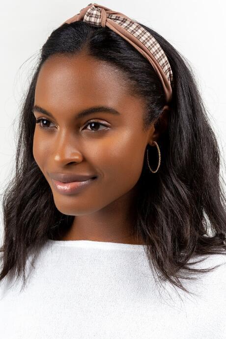 Francesca's Lilly Plaid Print Headband - Beige