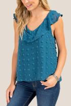 Francesca's Savannah Dot Ruffle Top - Dark Teal