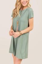 Francesca's Estelle T-back Mineral Wash Knit Shift Dress - Dark Olive