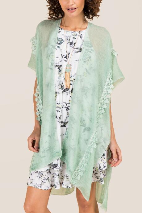 Francescas Isabel Crochet Trim Ruana - Mint
