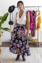 Francesca's Norina Floral Wrap Maxi Skirt - Black