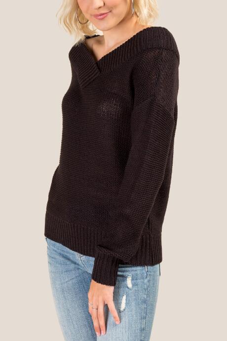 Francesca's Kallista V Neck Sweater - Black
