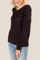 Francesca's Kallista V Neck Sweater - Black