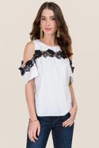 Blue Rain Lesly Crochet Trim Cold Shoulder Top - White