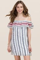 Francesca's Cortney Embroidered Off Shoulder Dress - White