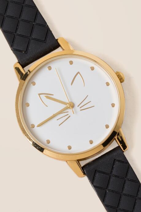 Francesca's Sally Cat Face Watch - Black