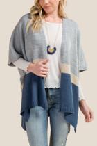 Francesca's Montana Color Block Ruana In Blue - Indigo
