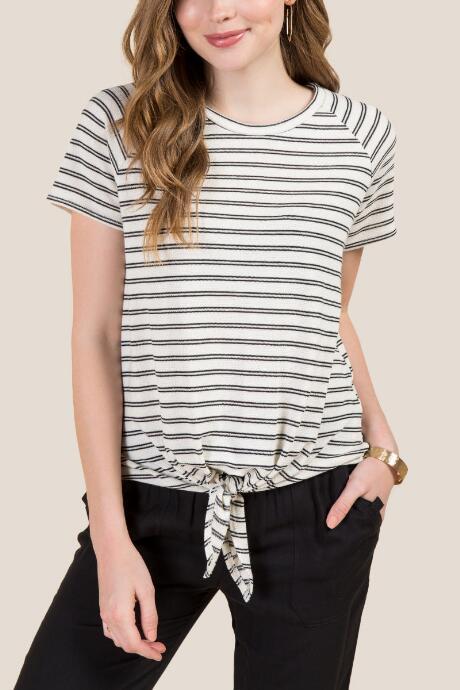 Francesca's Ellie Textured Stripe Tie Front Top - Ivory