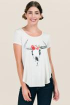 Sweet Claire Inc. Flower Crown Stags Head Graphic Tee - Heather Oat