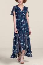 Francesca Inchess Aria Floral Wrap Mid Dress - Navy