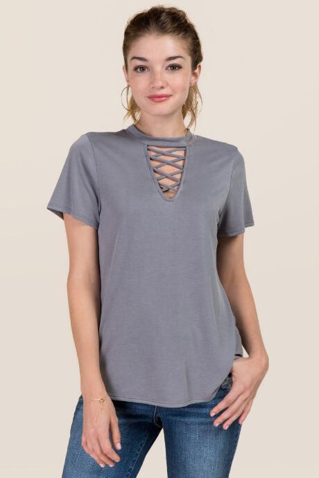 Alya Dawn Lattice Gigi Cupro Tee - Gray