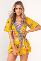 Francesca's Phoebe Border Print Romper - Yellow