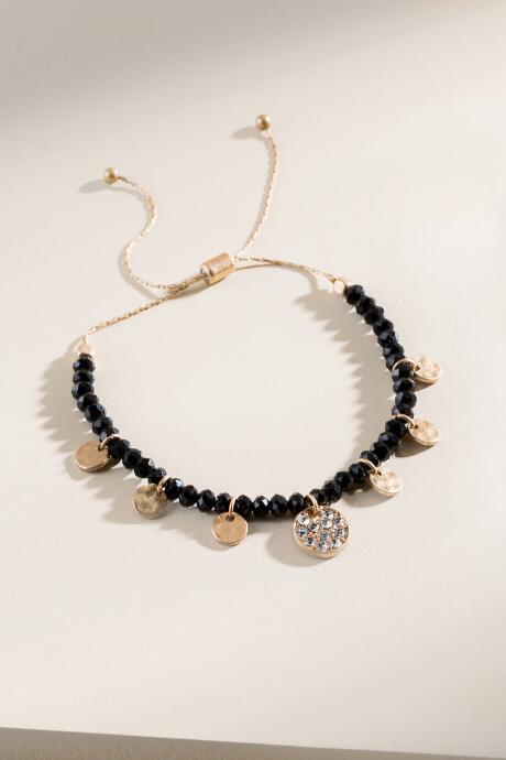 Francesca's Kia Beaded Pull Tie Bracelet - Black