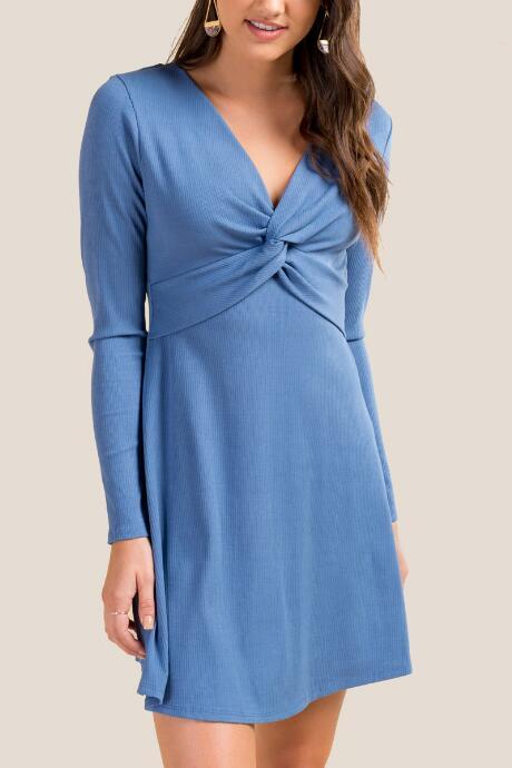 Francesca's Katrina Twist Front Knit Dress - Indigo