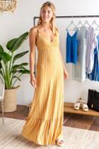 Francesca's Asha Stripe Tiered Maxi Dress - Mustard