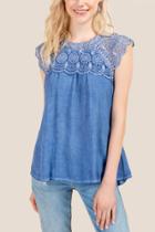 Francesca Inchess Vanessa Crochet Mineral Wash Sleeveless Top - Light Blue