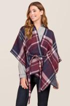 Francesca's Electra Belted Plaid Ruana - Navy