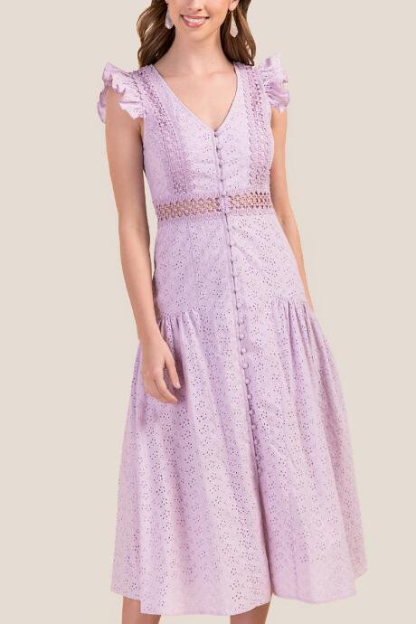 Francesca's Misty Eyelet Midi Dress - Lavender