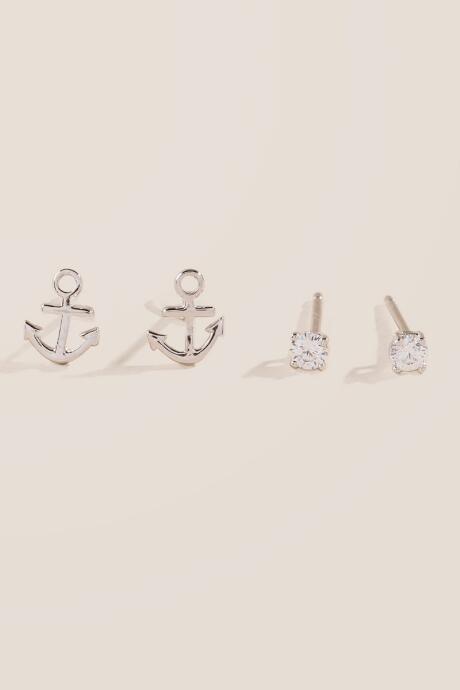 Francesca's Anchor And Cubic Zirconia Stud Set - Silver