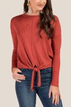 Francesca's Nina Knot Front Lightweight Sweater - Cinnamon
