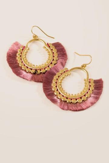 Francesca's Priyanka Gold Earrings With Pink Tassels - Pink