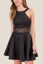 Francesca's Cecilia High Neck Crocheted Waist Dress - Black