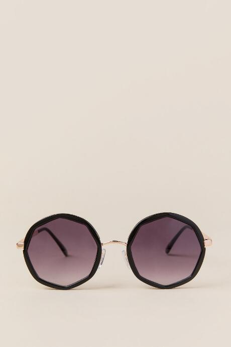 Francesca's Kylie Round Geometric Sunglasses - Black