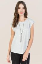 Francesca's Angelica Lattice Roll Sleeve Top - Heather Gray