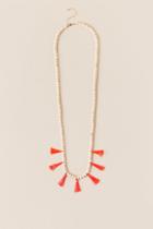Francesca's Tahiti Wood And Tassel Necklace - Neon Coral