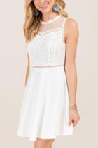 Francesca's Deidre Crochet Illusion Neck A-line Dress - White