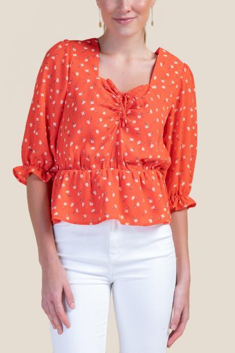 Francesca's Vivian Floral Peplum Blouse - Orange