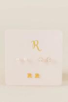 Francesca's R Initial Cubic Zirconia Pearl Stud Earring Set - Gold
