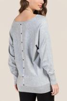 Francesca's Shelly Button Back Pullover Sweater - Heather Gray