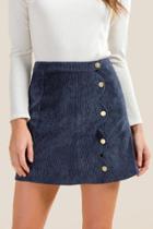 Francesca's Alyssa Scallop Side Snap Skirt - Navy