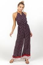 Francesca's Lisbeth Border Print Jumpsuit - Black