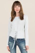 Sweet Claire Kendra Corset Ls Crop Knit Tee - Heather Gray