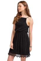 Mi Ami Bianca Solid Micro Pleat Dress - Black