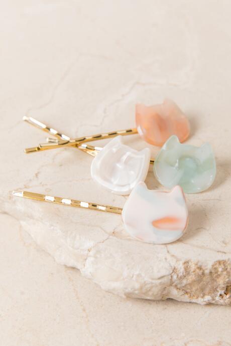 Francescas Elisa Cat Bobby Pin Set In White - Multi