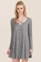 Ayla Holly X Neck Brushed Hacci Dress - Charcoal