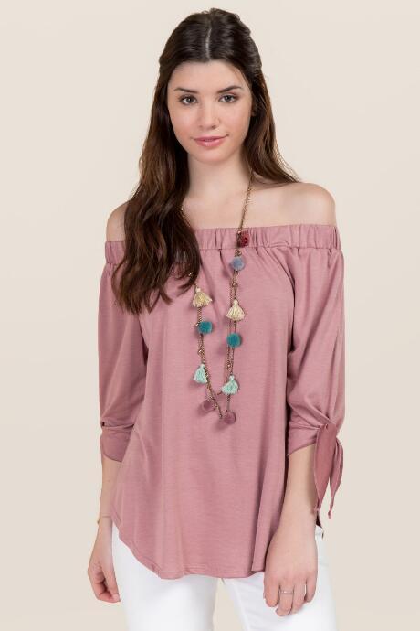 Alya Arin Tie Sleeve Off The Shoulder Top - Rose