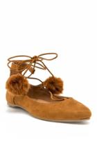 Jp Originals Sanya Lace-up Pom Pom Flat - Cognac
