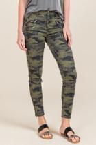 Harper Camo Moto Zipper Skinny Jeans - Dark Olive