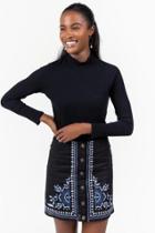 Francesca's Montana Button Embroidered Mini Skirt - Black