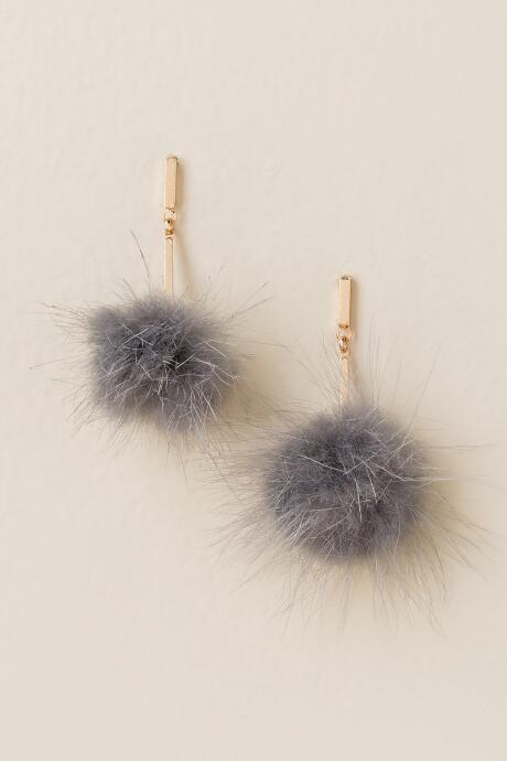 Francesca's Ellie Poof Earring In Gray - Gray